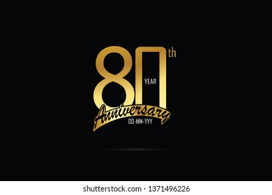 80 years anniversary celebration logotype. anniversary logo with golden and Spark light white color isolated on black background, for Birthday, Invitation, Banner Card - Vector