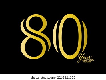 celebración de 80 años logotipo de oro vector, logo de 80º cumpleaños, número 80, banner de año de aniversario, elementos de diseño de aniversario para tarjeta de invitación y afiche. vector de diseño de número