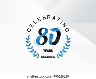 80 Years Anniversary celebration logotype , using combination blue and black colored font with laurel, isolated on white background