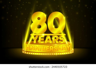 80 Years Anniversary Celebration. Anniversary podium. Anniversaries concept. Gold stage on black background. Vector illustration.