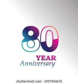 80 Years Anniversary Celebration Rainbow Color Vector Template Design Illustration