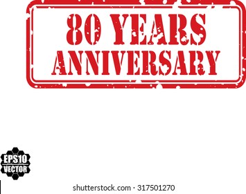 80 Years Anniversary Celebration Red Grunge Rubber Stamp Design On White Background. Vector illustration.