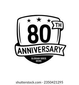 80 years anniversary celebration shield design template. 80th anniversary logo. Vector and illustration.