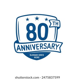 80 years anniversary celebration shield design template. 80th anniversary logo. Vector and illustration.