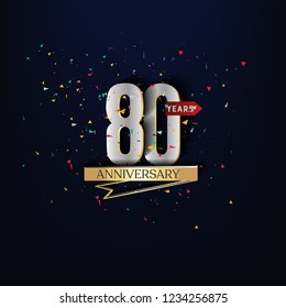 80 years anniversary and celebration templates logo design golden and silver with dark blue background