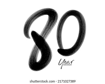 80 Years Anniversary Celebration Vector Template, 80 Years  logo design, 80th birthday, Black Lettering Numbers brush drawing hand drawn sketch, number logo design vector illustration
