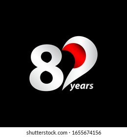 80 Years Anniversary Celebration White and Red Elegant Vector Template Design Illustration