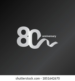 80 Years Anniversary Celebration White Ribbon Vector Template Design Illustration