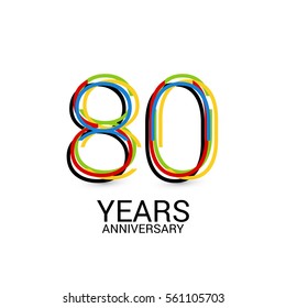 80 Years Anniversary Colorful Logo Celebration Isolated on White Background