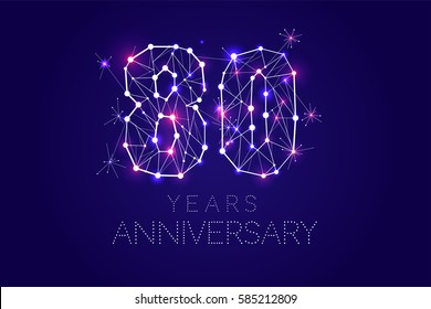 80 years Anniversary design. Abstract form with connected lines and light dots. Vector Illustration