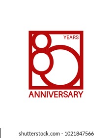 80 years anniversary design logotype with red color in square isolated on white background for celebration 