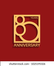 80 years anniversary design logotype golden color in square isolated on red background for celebration event