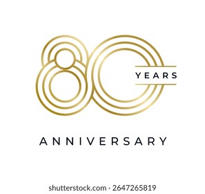 80 Years Anniversary design vector illustration. Unique 80 years logo design template. In gold color