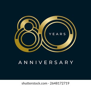 80 Years Anniversary design vector illustration. Unique 80 years logo design template. In gold color
