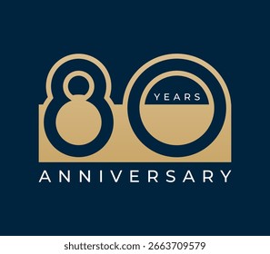 Ilustración vectorial de diseño de 80 años de aniversario. Plantilla única del diseño del logotipo de 80 años. En color dorado