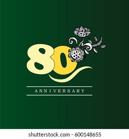 80 years anniversary with doodle flowers.vector illustration.eps10.