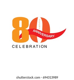 80 years anniversary with doodle flowers.vector illustration.eps10.