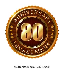 80 years anniversary golden brown label. Vector illustration.