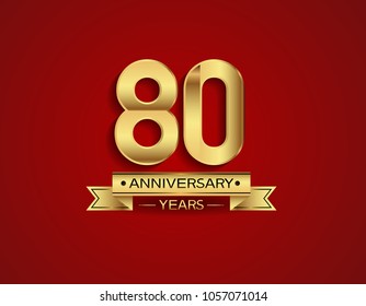 80 years anniversary golden design color with red background for celebration 