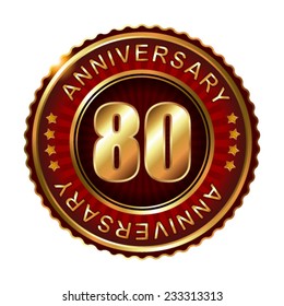 80 years anniversary golden label. Vector illustration.