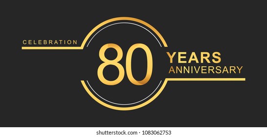 80 years anniversary golden and silver color with circle ring isolated on black background for anniversary celebration event