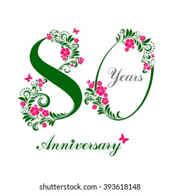 80 years anniversary. Happy birthday card. Celebration background with number eighty and place for your text. Vector illustration