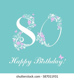 80 years anniversary. Happy birthday card. Celebration background with number eighty hundred and place for your text. Vector illustration