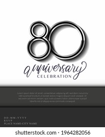 80 Years Anniversary Invitation and Greeting Card Silver Colored with Flat Design and Elegant, Isolated on white Background. Vector illustration.