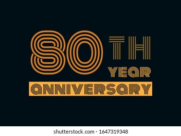 80 years anniversary line style gold color with the gray background 