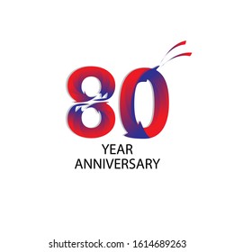 80 years anniversary logo, blue and red colored vector design