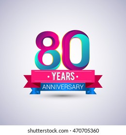 80 years anniversary logo, blue and red colored vector design