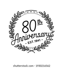 80 years anniversary logo collection. 80th years anniversary celebration hand drawn logotype. Vector and illustration.