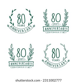 80 years anniversary logo collection. 80th years anniversary celebration hand drawn logotype. Vector and illustration.