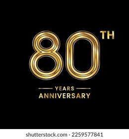 80 years anniversary logo design with golden numbers and text for anniversary celebration event, invitation, wedding, marriage, greeting card, banner, poster, flyer, brochure. Logo Vector Template