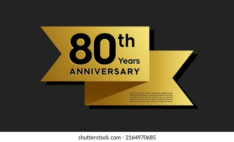 80 years anniversary logo with golden ribbon for booklet, leaflet, magazine, brochure poster, banner, web, invitation or greeting card. Vector illustrations.