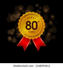 80 years anniversary logo with ribbon, golden Anniversary for booklet, leaflet, magazine, brochure poster, banner, web, invitation or greeting card. Vector illustrations.