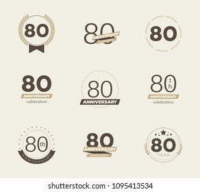 80 years anniversary logo set. 80th anniversary icons. Vector illustration.