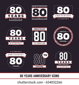 80 years anniversary logo set. Vector illustration.