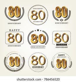 80 years anniversary logo set. Vector illustration.