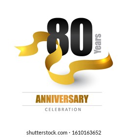 80 years anniversary logo template with ribbon. Poster template for Celebrating 80th event. Design for banner, magazine, brochure, web, invitation or greeting card. Vector illustration