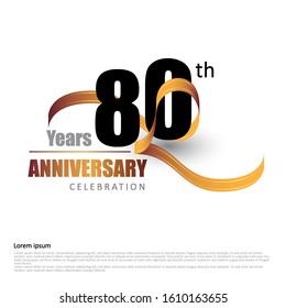 80 years anniversary logo template with ribbon. Poster template for Celebrating 80th event. Design for banner, magazine, brochure, web, invitation or greeting card. Vector illustration