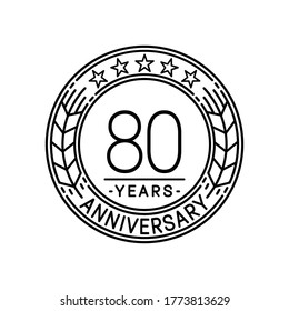 80 years anniversary logo template. 80th line art vector and illustration.