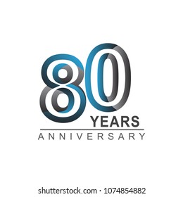 80 years anniversary logotype bold line number with grey and blue color for celebration event isolated on blue background