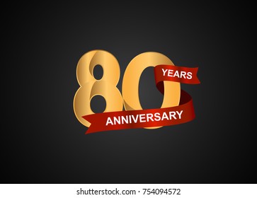 80 years anniversary logotype with elegance gold color and warp red ribbon
