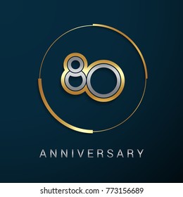 80 Years Anniversary Logotype with  Gold and Silver Multi Linear Number in a Golden Circle , Isolated on Dark Background