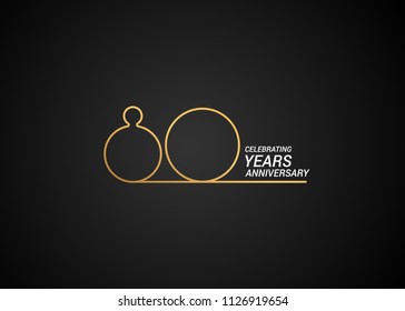 80 Years anniversary logotype with golden colored font numbers made of one connected line, isolated on black background for company celebration event, birthday
