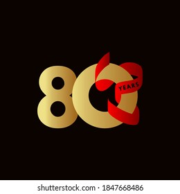 80 Years Anniversary Ribbon Celebration Vector Template Design Illustration