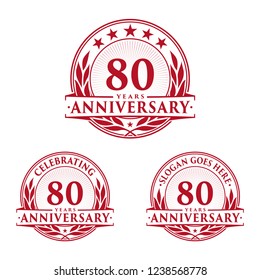 80 years anniversary set. 80th celebration logo collection. Vector and 