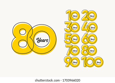 80 Years Anniversary Set Celebrations Elegant Vector Template Design Illustration