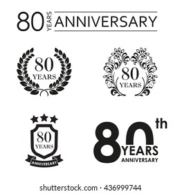 80 years anniversary set. Anniversary icon emblem or label collection. 80 years celebration and congratulation design element. Vector illustration.